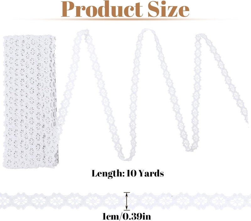 Ymapinc 10 Yards Vintage Cotton Thin Lace Ribbon, 0.4inch Wide White Cotton Crochet Lace Trim Soft Ribbon for Bridal Wedding Bridal Handmade Scrapbook Supplies - Image 2